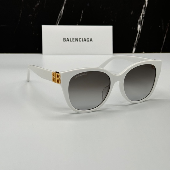 NEW BB0103SA 006 BALENCIAGA WHITE GREY WOMEN BALENCIAGA SUNGLASSES - Picture 4 of 11